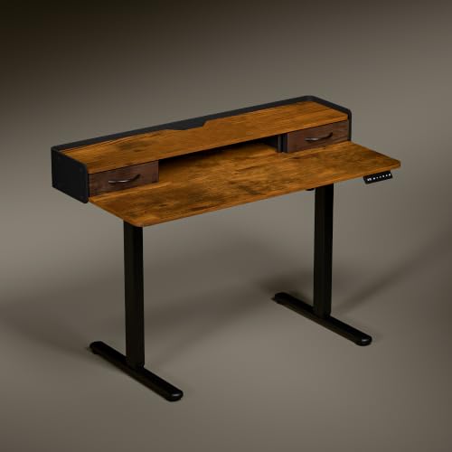 Image of Green Soul Elevate Plus Electric Height Adjustable Table for Office Work | Integrated Storage Sit Stand Desk | Monitor Riser | 80 Kgs Load Capacity | 3 Year Warranty | Antique Wood