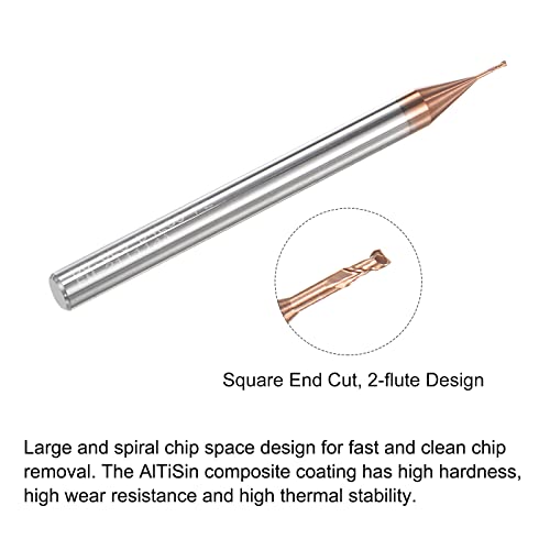 Image of uxcell Square Nose End Mill, 0.6mm Solid Carbide AlTiSin Coated Long Reach CNC Router Bits 2 Flutes Milling Cutter with Extended Neck, 3mm Cutting Length 4mm Shank