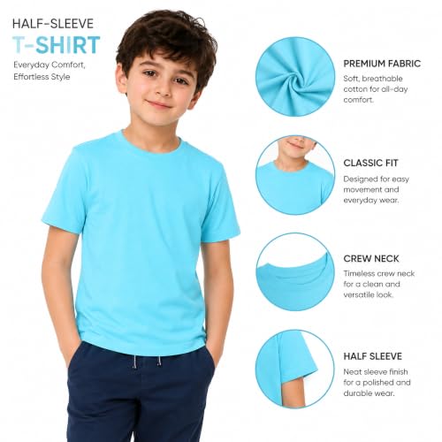 Image of Kids Round Neck Boys Tshirt | Short Sleeves | Natural Organic 100% Cotton Soft Comfortable Fabric | School Plain Color Original Branded Half Sleeve | T-Shirt for Boy Kid | Sleepwear Everyday Casual