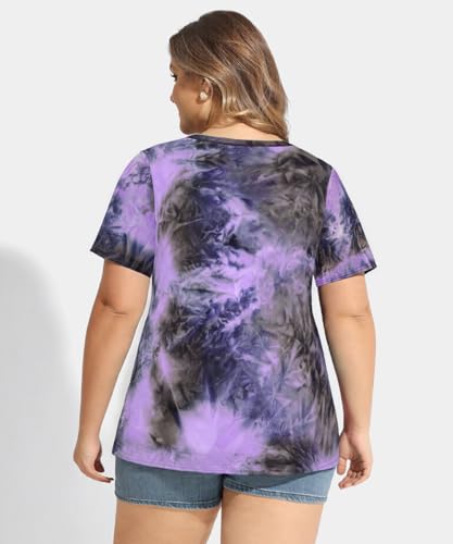 Image of CARCOS Plus Size Tops for Women Short Sleeve Shirt Summer Star /Leopard /Tie Dye /Flower Crewneck Pullover Tunic XL-5XL