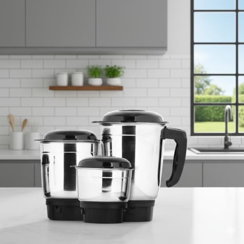 Image of Bullet Mixer Grinder Jar Set of 2 Jar (600ml & 300ml) | BPA-Free Heavy-Duty Replacement Bullet Jars | Leakproof | Compatible with Bullet Mixer Machines (Steel jar Set3 13)