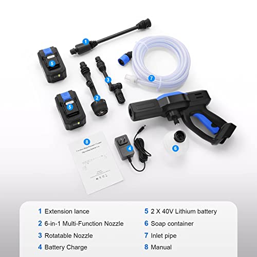 Homdox 750Psi Power Washer Pressure Washer 2X40V Batteries Cordless Power Washer, Portable Pressure Washer With 6-In-1 Nozzle & 2 Batteries And Charger Included #TOP6