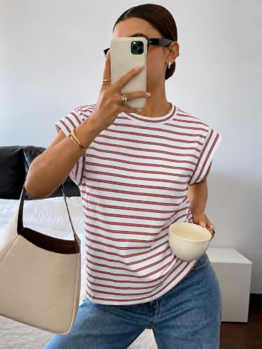 Image of Jawdrobe Women's Striped Western Top Round Neck Cap Sleeve T-Shirt for Women