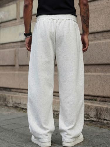 Image of Mens Baggy Sweatpants Wide Leg Casual Elastic Waist Drawstring Athletic Loose Jogger Fall Sweat Pants with Pockets
