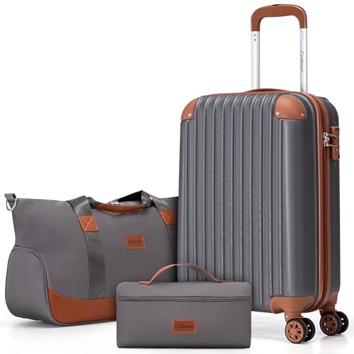 Cosbarn Carry On Luggage Sets 3 Piece, 20 Inch Luggage 22x14x9 Airline Approved with Wheels and TSA Lock, ABS Lightweight Hardshell Travel Suitcase Set with Duffel Bag Travel Bag for Men Women