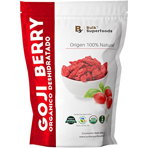 Vitamínicos, Goji Berries | Contiene 500 g | Goji Berry 100% Orgánico y Natural | BULK SUPERFOODS | Bayas de Goji Orgánicas | Fruta Deshidratada | Premium Natural Food