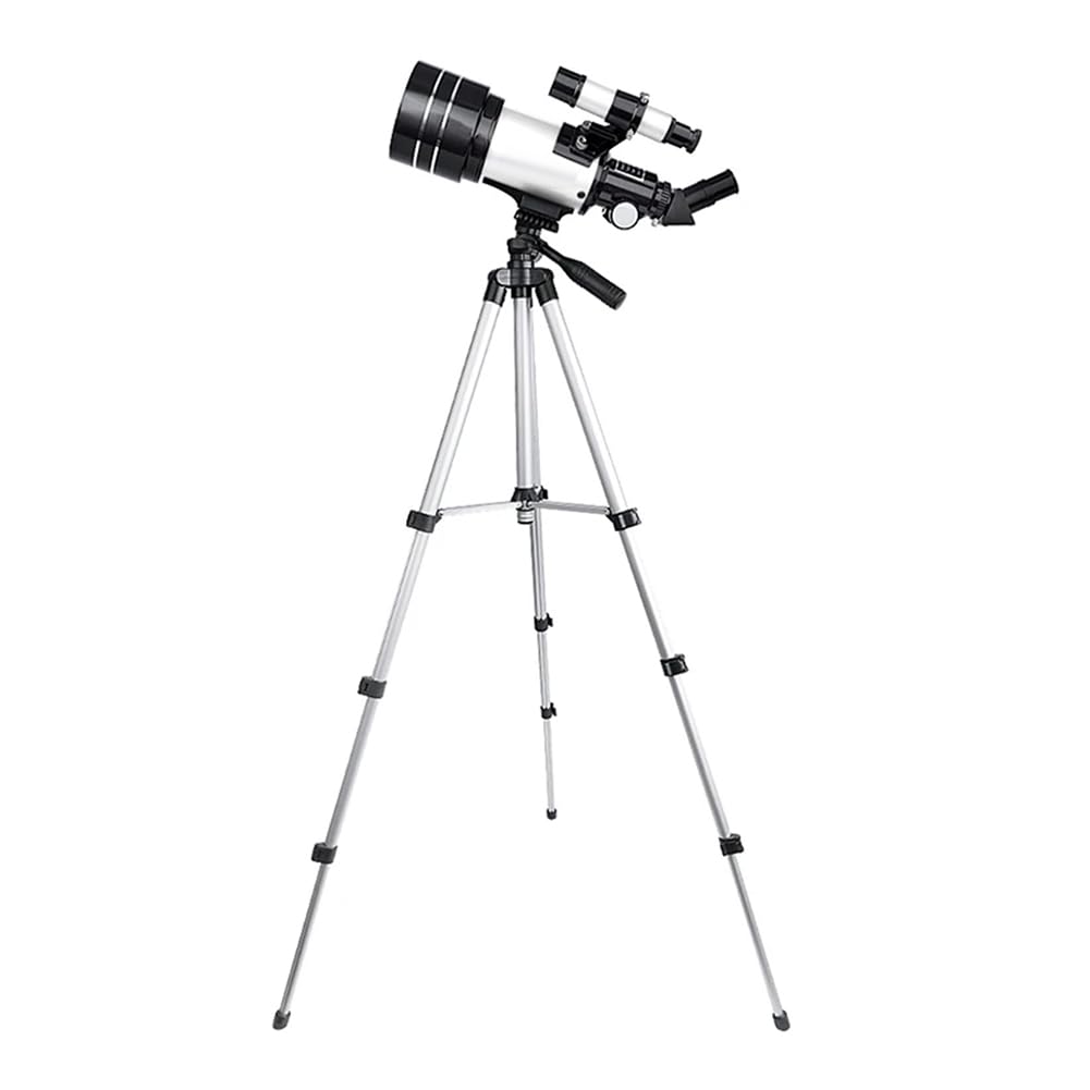 Telescopio astronómico 150X para niños, telescopios refractores de 70 mm para principiantes de astronomía con soporte para teléfono Bluetooth, fácil de usar