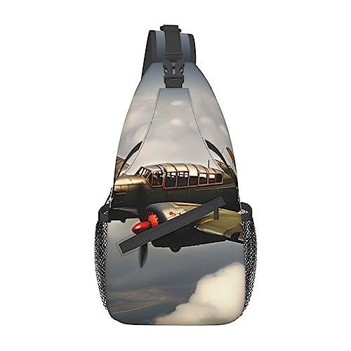 Sac à dos à bandoulière imprimé avions de guerre mondiale polyvalent noir à sangle réglable