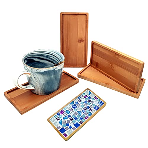 4Pcs Mosaic Bamboo Coasters For Crafts, Blank Base Trays, Drinking Cup Coaster, Plant Coaster, Art Plate,Diy Mosaic Supplies (Rectangle) #TOP16