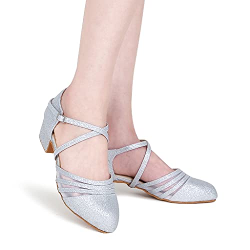 Womens Ballroom Dance Shoes for Social Beginner Salsa Latin Closed Toe Dancing Shoes 1 1/2 inches Heels S132