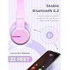 iClever BTH12 Kids Bluetooth Headphones,Colorful LED Lights,74/85dBA Safe Volume,85H Playtime,Bluetooth 5.2,Over Ear Headphones Built-in Mic for iPad/Tablet/Airplane,Blossom Pink