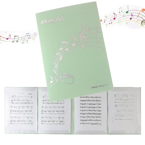 楽譜ファイル A4サイズ 6枚収納可 4ページ展開 書き込みできる 譜面ファイル 楽譜ホルダー 見開き 反射防止 カバー ピアノ 電子ピアノ アクセサリー (グリーン)