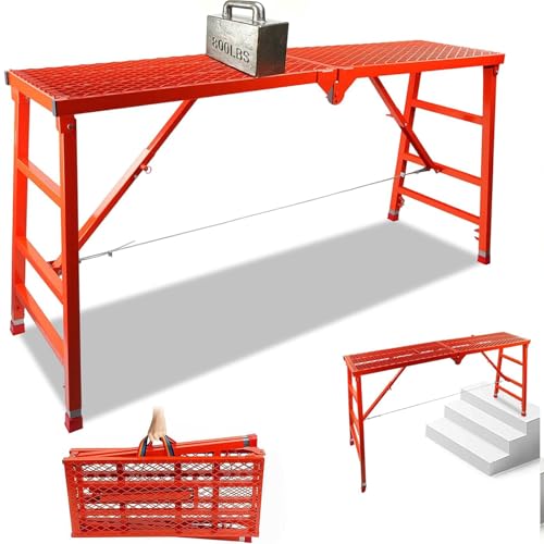 Noliven - Noliven Adjustable Scaffolding Platform, 70.8 x15.7x35.8-61.4 Inch Steel Work Platform, 800 L Load Capacity, Folding Step Ladder for Painting, Wiring and Home Decor