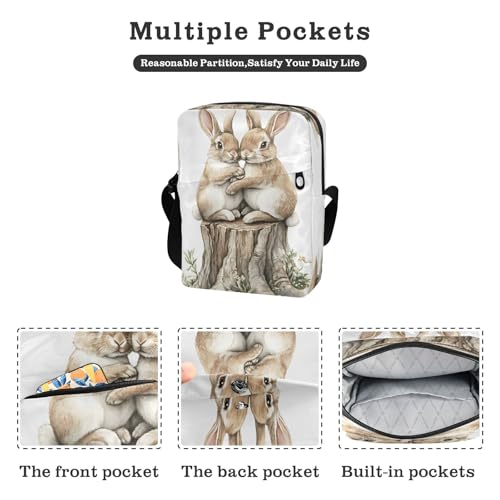 Crossbody Bag Messenger Bag for Women Men Purse Shoulder Bag Satchel Bag with Adjustable Strap 214B9225easter Bunny Rabbit Tree Stump2