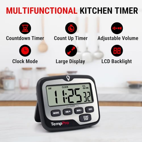 TempPro TM01 2-in-1 Kitchen Timers for Cooking with 12/24H Clock Mode - Image 2