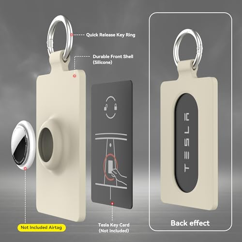 Image of Card Holder for Tesla Keycard with AirTag Slot, Soft Silicone Key Card Protective Case Cover for Tesla Model 3 Y S X Cybertruck, Key Holder with Keychain Key Rings - 1 Pack,Starlight