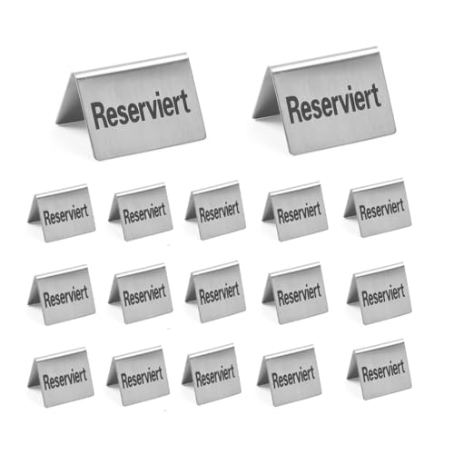 Exogio 20Pcs Tischschild Reserviert Reserviert Tischaufsteller Edelstahl Klassisches Metallschild mit Aufschrift Reserviert für Restaurants Bars Gastronomie Hochzeit Events (50x40mm)