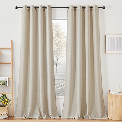 NICETOWN Living Room Curtains Linen Blend 96 inches Long, Grommet Semi Sheer Privacy Assured with Light Filtering Semi Sheer Drapes for Bedroom / Living Room, Taupe, W52 x L96, 2 Panels