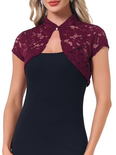 Image of Allegra K Women's Lace Cardigan Stand Collar Short Elegant Shrug Open Front Cropped Bolero Cardigan
