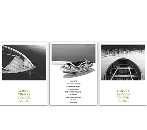 YHKTYV Eenvoudige Tekening Van Tekst En Houten Boot Frameloze Drieluik Muursticker Drieluik Wall Art Muurschildering Decoratie Foto Wall Art Pictures Woonkamer Badkamer Kantoor Decoratie