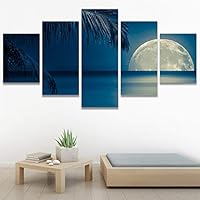 SIGNWIN 5 Panel Canvas Wall Art Modern Art Astronomy & Space Dramatic Minimalist Moon Multicolor Photography for Home Decorations Ready to Hang - 60