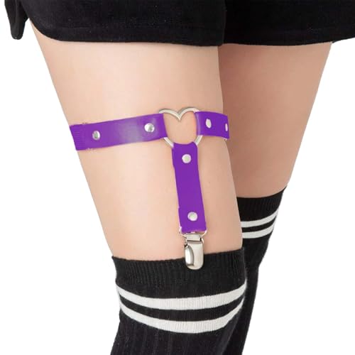 Image of Garters Belt Adjustable Love Heart Leg Garter with Buckle Anti-Slip Clips Elastic Punk 1 Pair
