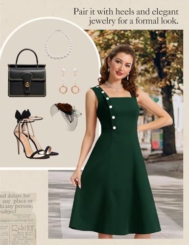 Image of Bbonlinedress Womens Vintage Summer Cocktail Dress Sleeveless Tea Party Retro Formal Wedding Guest A-line Midi Sundress