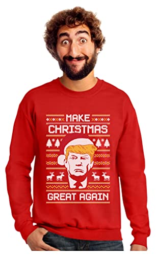 Make Christmas Great Again Funny Ugly Christmas Sweater Style Men Sweatshirt Medium Red