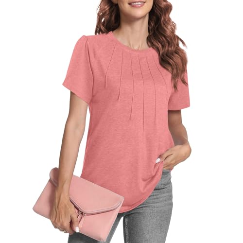 Beimuc Womens Tops Summer Short Puff Sleeve Pleated Shirts Casual Blouses Loose Tshirts Trendy 20253