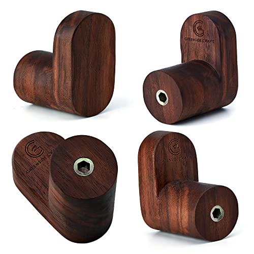 Greenside Crafts Natural Wooden Wall Hooks-Pack Of 4-Dark Walnut Wood Coat Hooks-Wall Mounted Modern Small Wood Hook-Decorative Rustic Pegs For Hanging-Hat Hanger-Bathroom Towel Peg-Robe Rack. #TOP1
