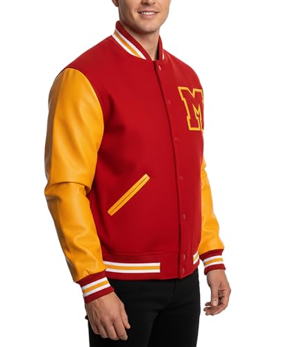 Image of LP-FACON Unisex Varsity Letterman Jacket | Mens College Baseball High School Bomber Wool + Faux Leather Jacket