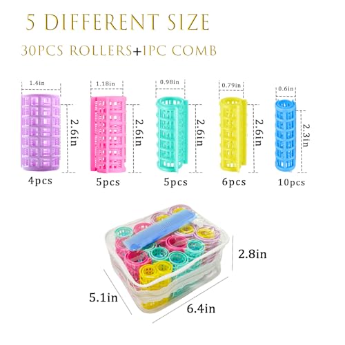 30Pcs Plastic Hair Curlers Rollers Set, Snap on Rollers Self Grip Hairdressing Curlers Hair Curlers No Heat Hair Rollers for Long Medium Short Thin Fine Hair with Mini Comb (5 Sizes) - Image 3