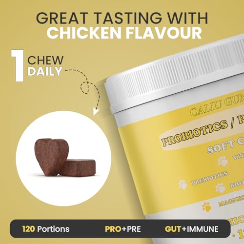 CALIU Pet Care | Gummies Santé Intestinale Chiens & Chats | 120 Unités | Probiotiques, Prébiotiques, Oméga-3, Vitamines & Minéraux | Saveur Poulet | Soutien Digestif & Immunitaire Animaux – Image 6