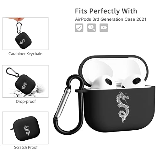 Maycari Compatible With Airpods 3Rd Generation Case, Cute Airpods 3 Case Cover Dragon Printed Protective Women Girl With Keychain For Apple Airpods 3Rd Gen Case #TOP2