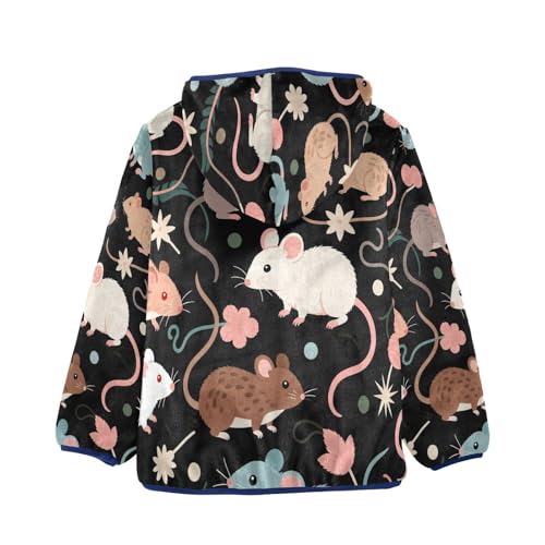 Mice and Flowers on Black Toddler Fleece Jacket Girl Boys Hooded Fleece Jacket Coat Warm Outwear Zip-up 3-10T2