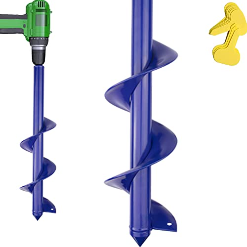 SYITCUN Garden Hole Digger Auger for Planting Bulbs Seedlings,Bulb Auger,Heavy Duty Extended Spiral Drill Bit,Powerful Auger,Long Handle Bulb Planter Tools 9x40cm