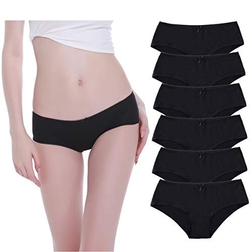 YouShow Unterhosen Damen Unterwäsche Baumwolle 6er Pack Slips Spitze Panties Hipsters(Schwarz,L)