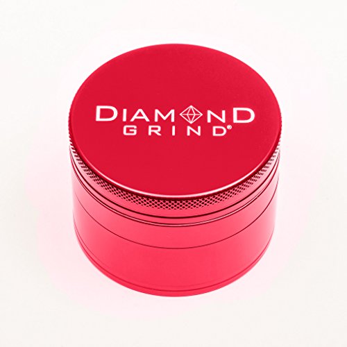 Diamond Grind 4 Piece Aluminum Herb Grinder with screen 50mm (2.00") RED