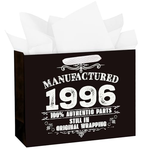 WRAPAHOLIC 13" Large 30th Birthday Gift Bag with Tissue Paper - Vintage Manufactured 1996 Paper Bags for 30 Year Old Birthday Anniversary Keepsake Party