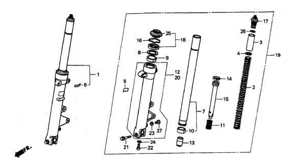 HONDA NSR250R(MC21) フロントフォーク及びOH用純正部品 NSR250Rのフロントフォーク SP用に交換・リアサスオーバーホール