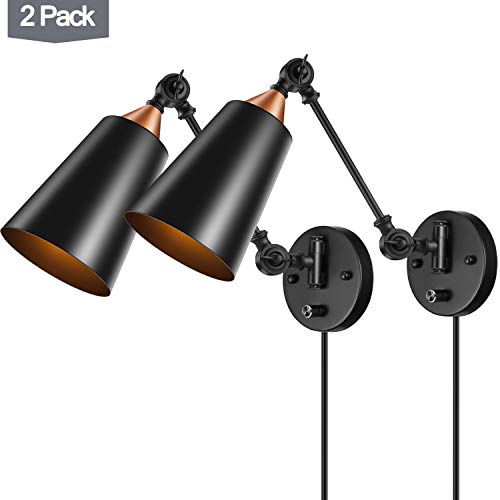 Elibbren Vintage Plug in Wall Sconce 2 Pack, Industrial Edison Wall