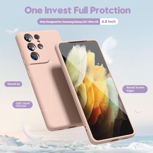 Image of DIZORO Samsung Galaxy S21 Ultra Case 6.8inches, Liquid Silicone Gel Rubber Shockproof Case Soft Microfiber Cloth Lining Cushion Compatible for Samsung S21 Ultra (Pink)