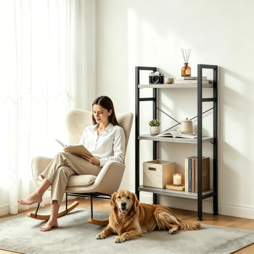 Image of HealSmart 3 Tier Bookshelf, Free Standing Book Shelf Home Office Bookcase Shelf Storage Organizer for Bedroom, Bathroom, Living Room, Office, Balcony, Gray Wood