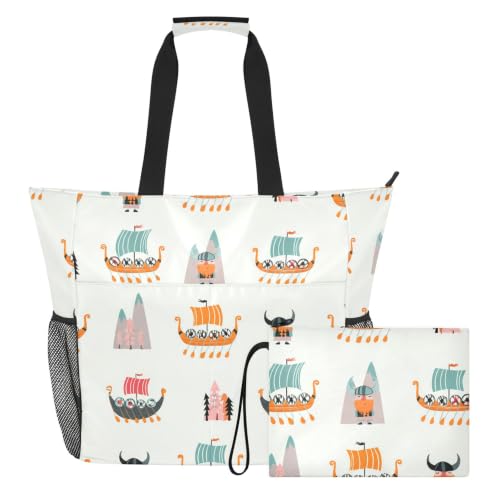 Bolsa de playa de 36 L Cartoonish Viking Ships con compartimento húmedo y seco