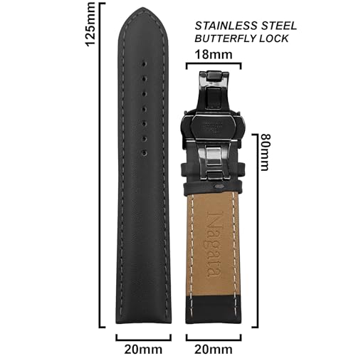 Image of DBLACK ''NAGATA3'' Leather Watch Strap with Butterfly Lock, Minimalist Design Watch Belt / / For 18mm, 20mm, 22mm, or 24mm Watch Band (Choose Your Size & Color)