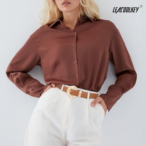 LEACOOLKEY Leather Belt for Women Ladies Waist Belt for Jeans Dress Fashion Leather Belt with Gold Buckle3