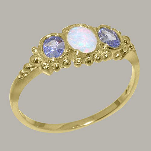 Solid 9k Gold Natural Opal & Tanzanite Womens Trilogy Ring - Sizes 4 to 12 Available2