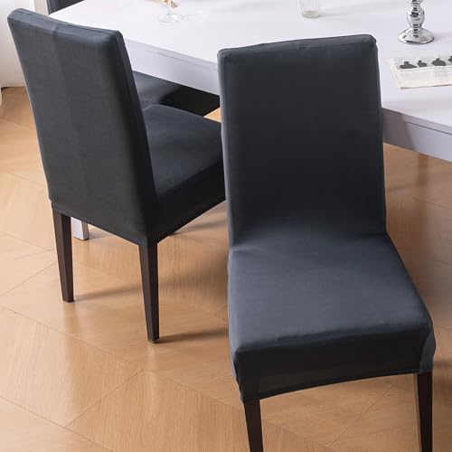 Image of HOKIPO 'SereneSolids' 140 GSM Polyester Blend Dining Chair Cover Set of 1, Grey (AR-6246-GRY)