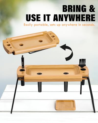 SafeDelux Foldable Wooden Rolling Tray Set with Cones Loader, Cone Filler - Rolling Tray with Cone Loader, Complete Rolling Tray Kit with Smell Proof Tube & Pre-Roll Machine(Brown-Double Hole) - Image 2