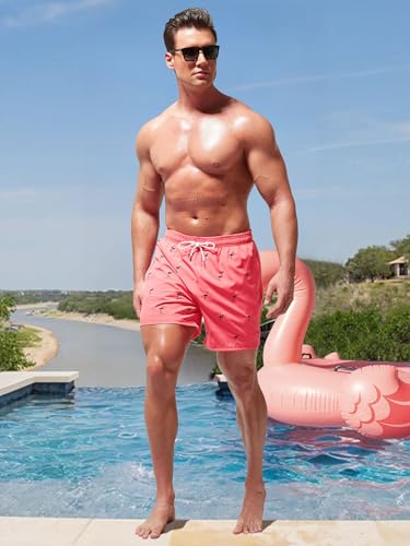 Arcweg Mens Swimming Trunks 2 in 1 with Boxer Liner 5.5" Quick Dry Swimwear Bathing Suit Swim Shorts with Zipper Pockets M(US) Flamingo - image 2